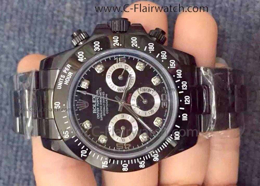 Replica All Black Rolex Daytona Watch Diamond Dial